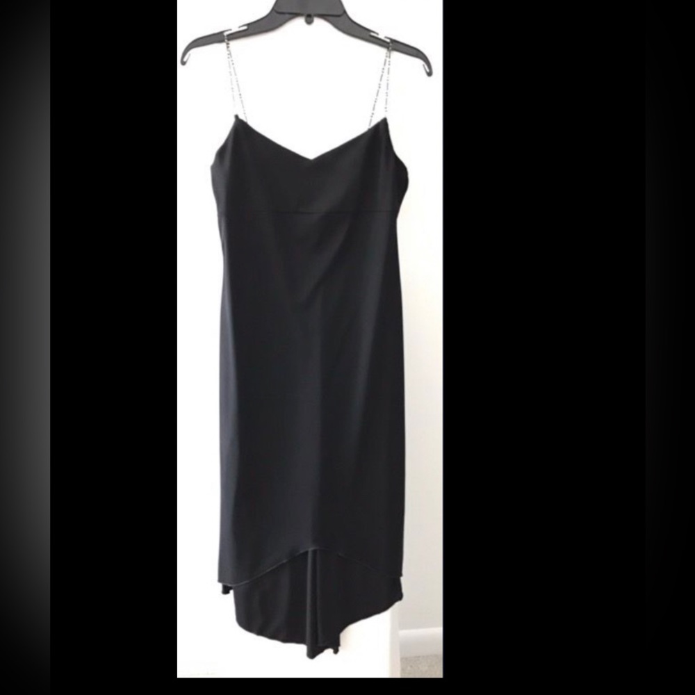 Women's black sleeveless low/high beaded spaghetti strap dress Size M Y2K